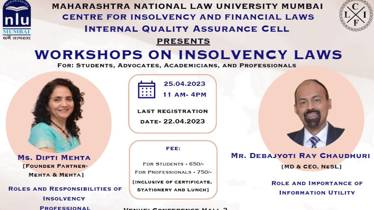 MNLU Mumbai: Workshop On Insolvency Laws [April 25th]