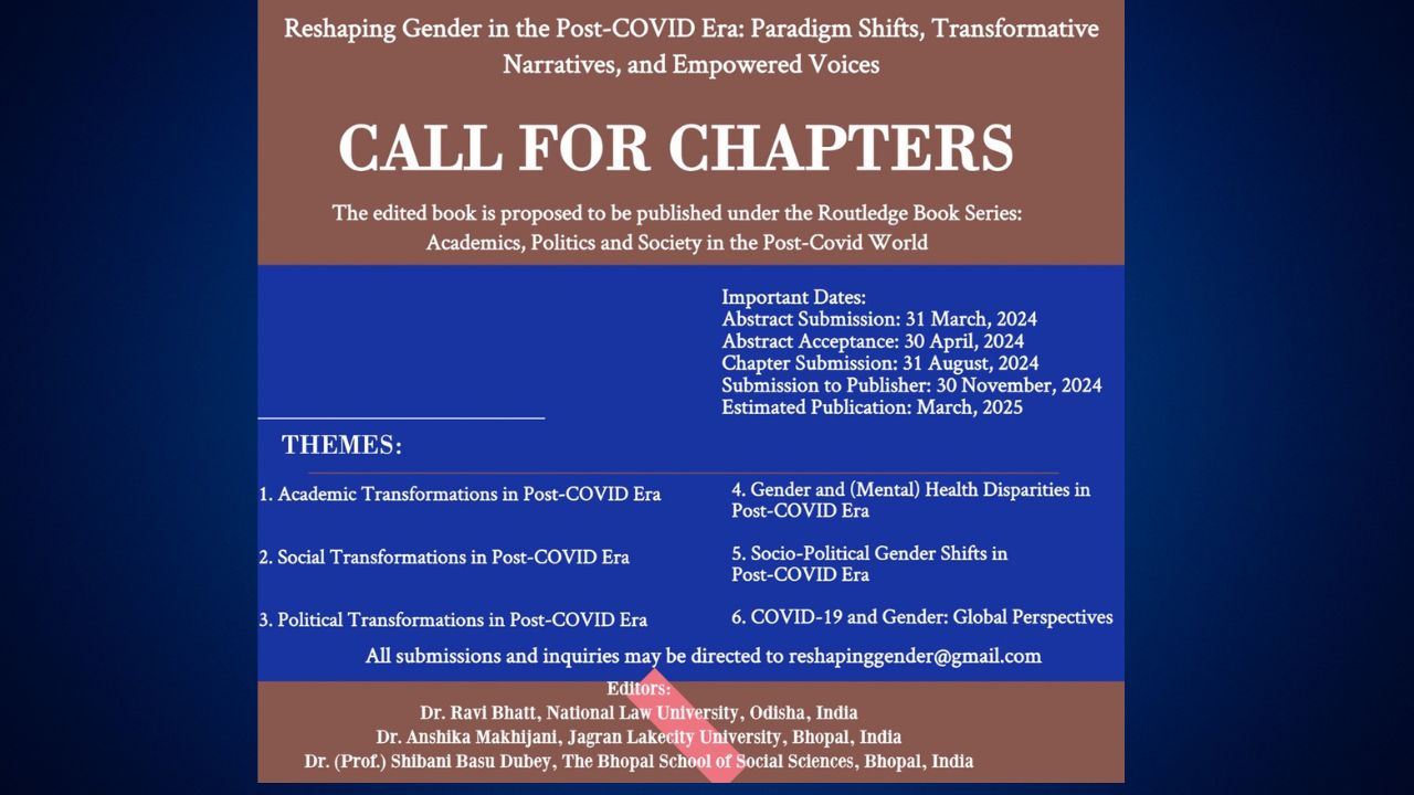 Call For Papers: NLUO's Book Titled "Reshaping Gender In The Post-COVID Era: Paradigm Shifts, Transformative Narratives, And Empowered Voices"