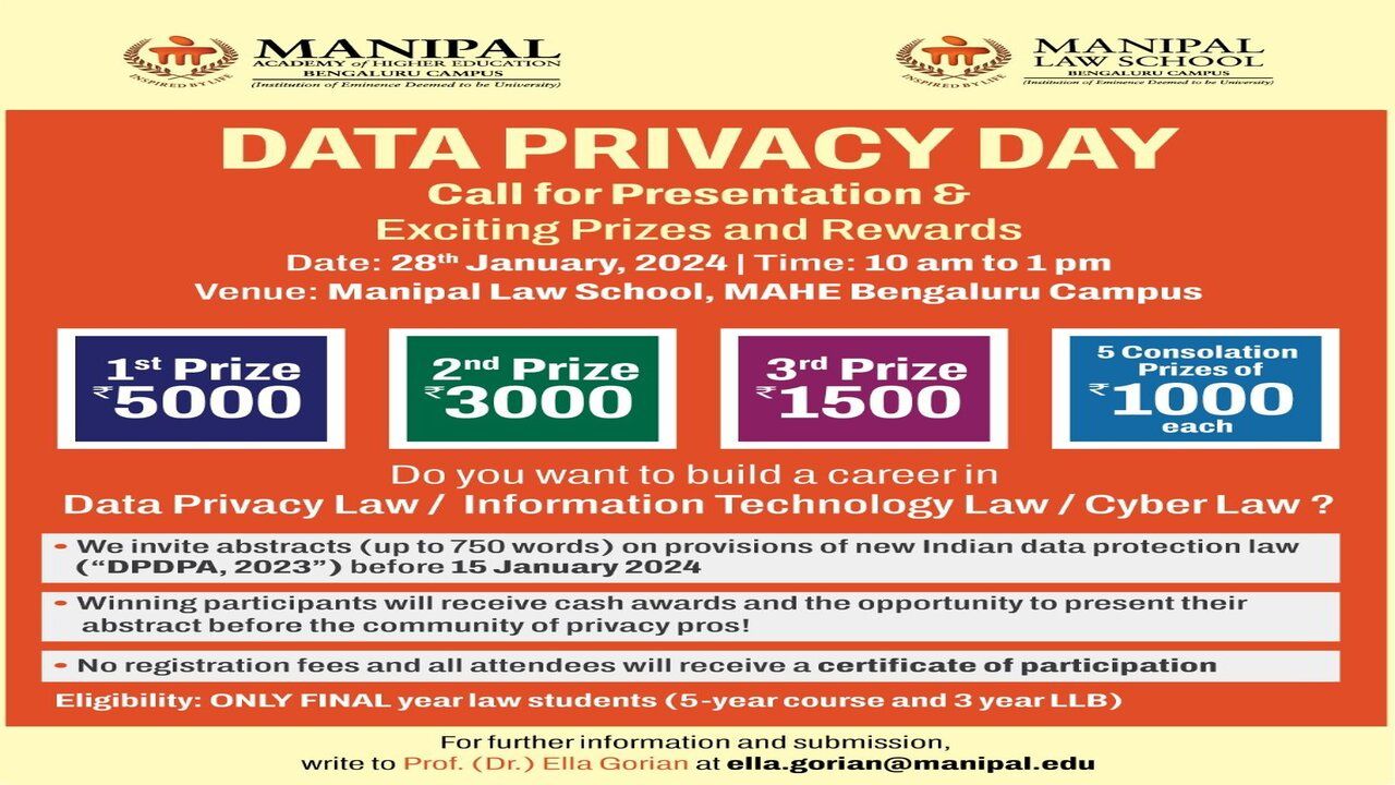 Manipal Law School: Law Students To Illuminate Data Privacy Day With Insights On India's Data Protection Laws