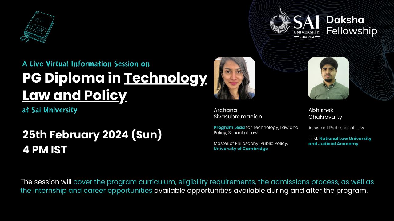 A Live Virtual Information Session On PG Diploma In Technology Law And Policy At Sai University