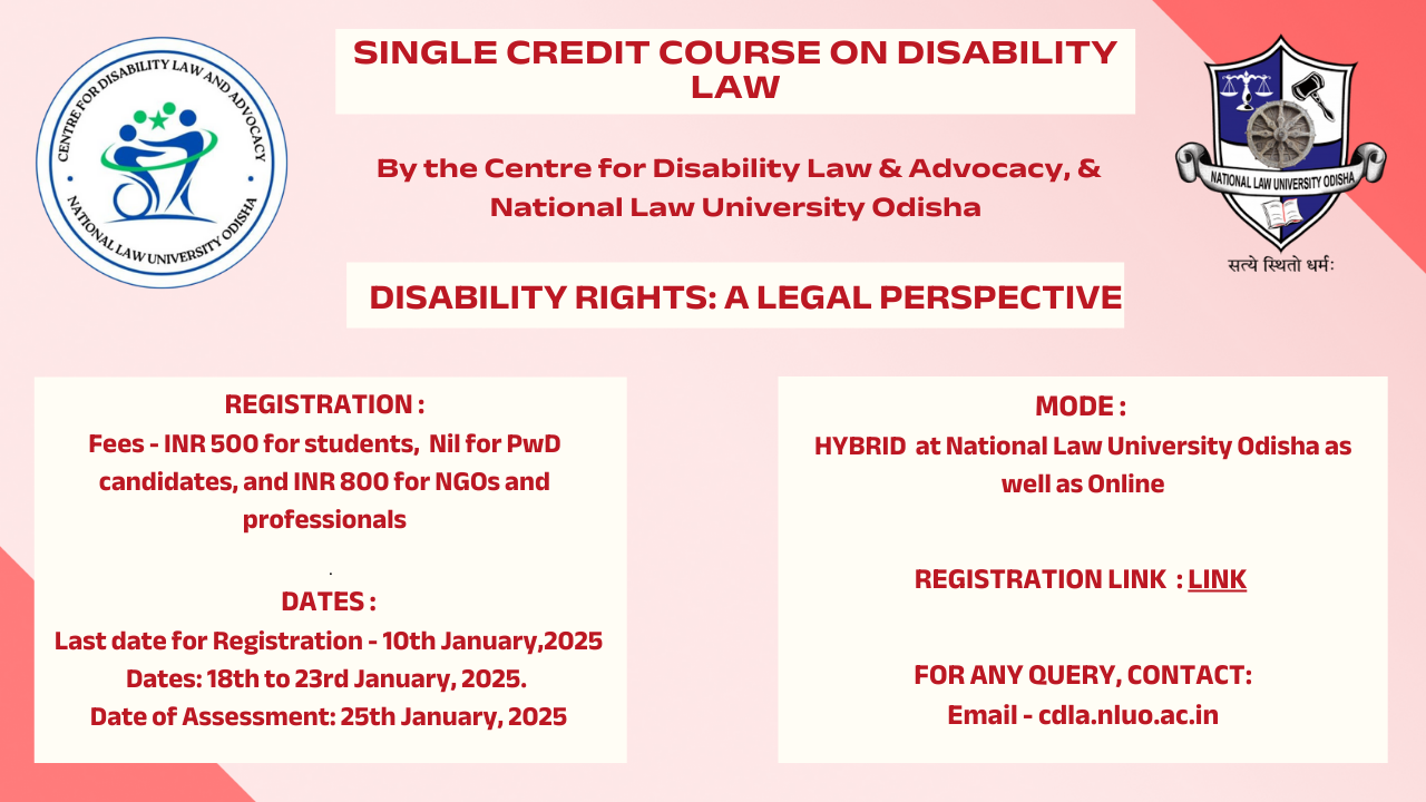 [Advt.] NLU Odhisa: Single Credit Course On Disability Law [18th To 23rd January 2025]