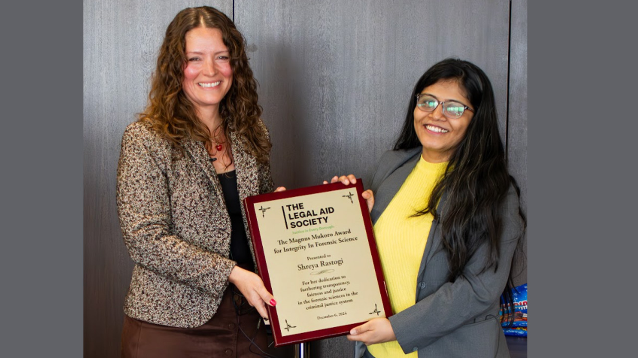 Shreya Rastogi (Director-Forensics At Project 39A) Wins Prestigious Award By The New York Legal Aid Society For Contributions To Forensics